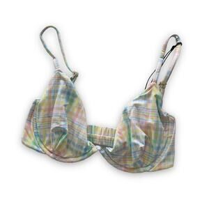 VDM Revolve Isla White Pastel Plaid Print Underwire Swimwear Bikini Top Sm